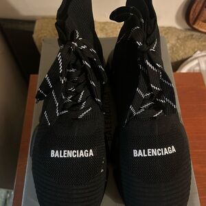 Balenciaga Black Knit Sock Sneakers with White Logo